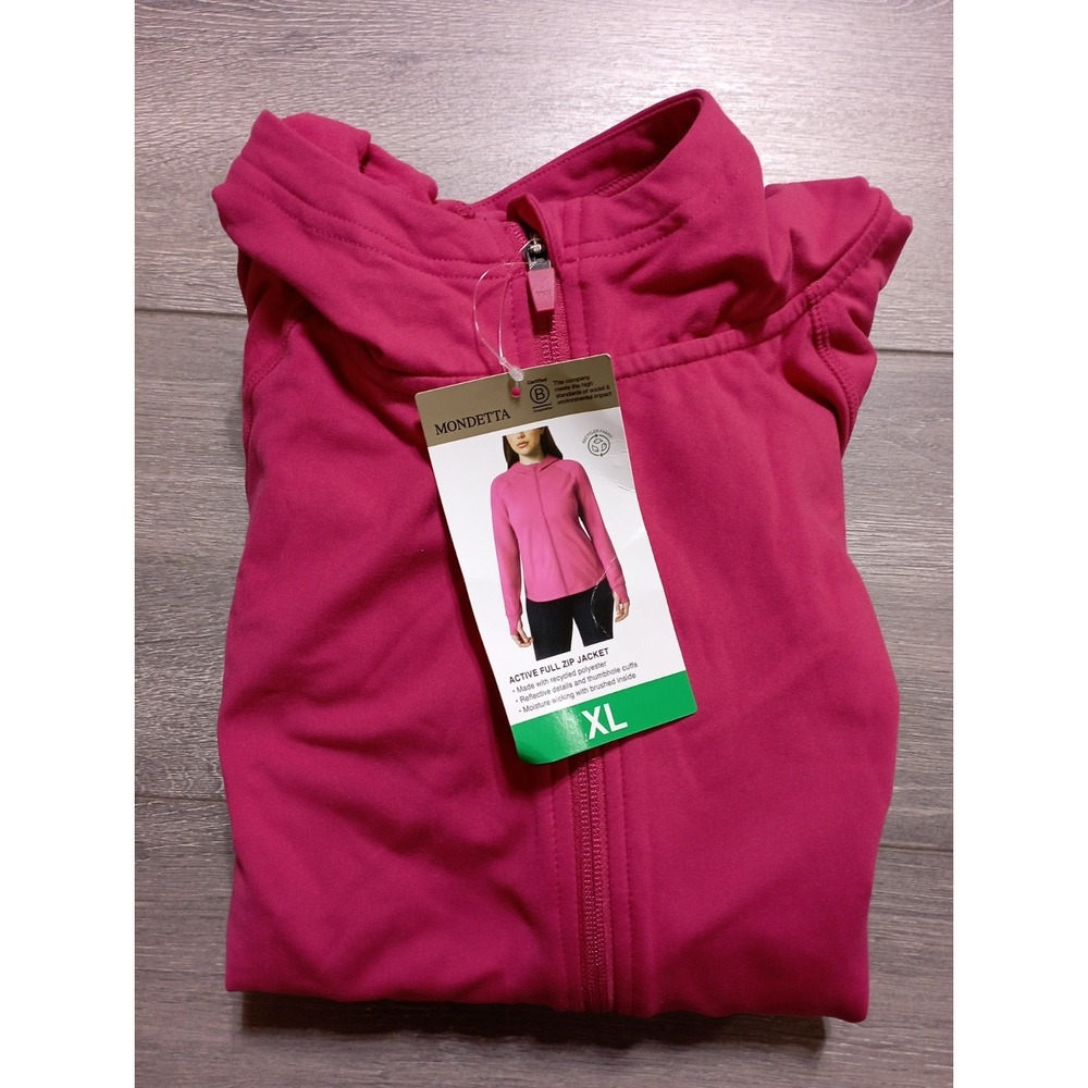 Mondetta Womens XL Pink Active Full Zip Jacket Hooded Thumbholes 1800207